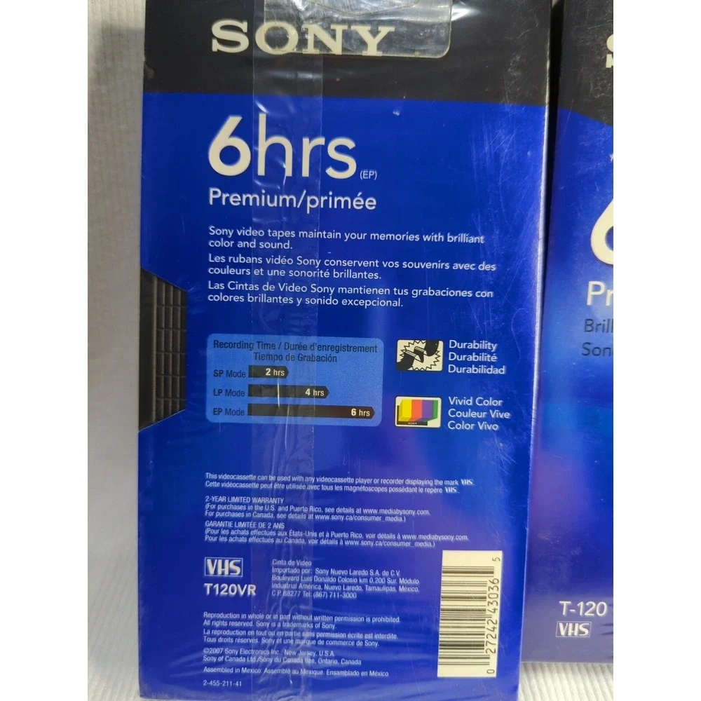 2 New Sony T-120‎ VHS 6hr Premium Cassettes